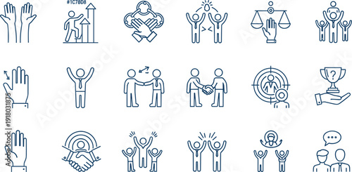 Business Ethics and Teamwork Line Icons Set with Partnership, Trust, and Success Concepts