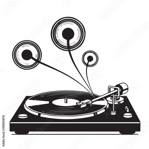 Retro vinyl turntable with speakers illustrated for music lovers and hobbyists.