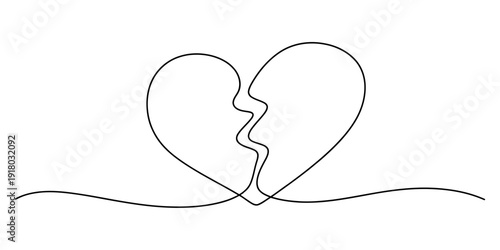 Continuous line drawing of a heart shape with a beautiful butterfly landing on the top right side. Vector, illustration