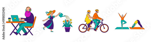 Flat Vector Active Seniors Lifestyle Character Element Kit for Retirement Wellness and Remote Work