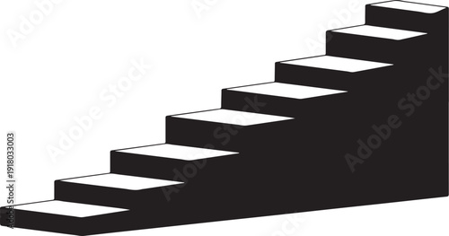Black staircase leading upwards on white background illustration design