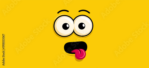 Funny cartoon character face with tongue sticking out. Cartoon character face showing a playful expression with wide eyes and tongue sticking out