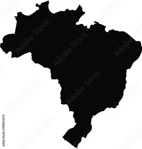Solid black silhouette map of Brazil on a white background country