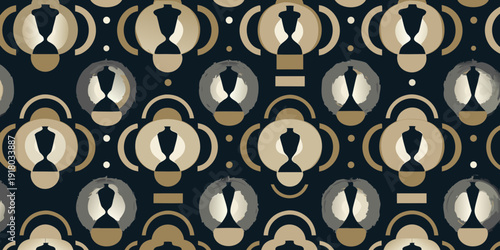 Elegant abstract seamless pattern with metallic shapes and circles, bishop wallpaper background for chess design