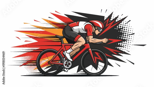 Cyclist in action dynamic vector illustration on white background