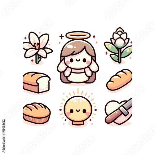 saint joseph feast day cute pastel flat religious icon set