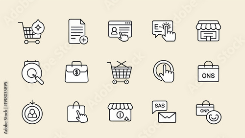 Set of e commerce icons isolated on a neutral background for design