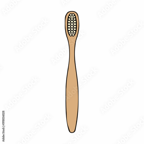 Simple Wooden Toothbrush with Cream Bristles Isolated on a White Background for Dental Hygiene and Oral Care Routine