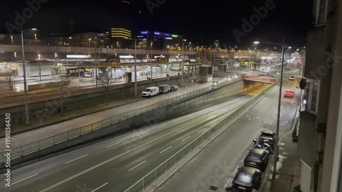 traffic and modern office buildings at Vienna Hauptbahnhof main station