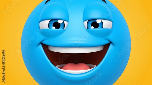 Cheerful blue emoji faces moving video montage.