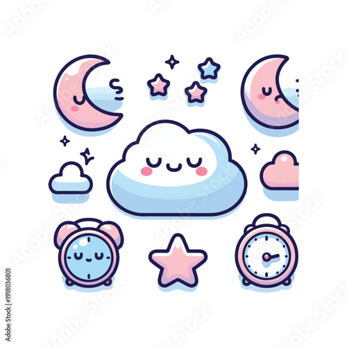 world sleep day cute rounded flat bedtime vector icons
