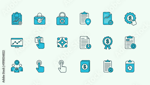 Set of financial and business icons for web and print design elements