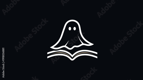Mysterious Ghost Emerging from an Open Book Icon. Spooky Storytelling Logo Illustration for Halloween, Fantasy, or Paranormal Themes.