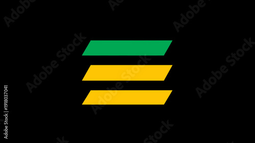 Abstract three-bar geometric design with green and gold gradient rectangles on a black background, modern technology concept.