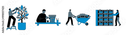 Minimalist Flat Vector Urban Gardening and Plant Care Element Kit for Sustainable Lifestyle Design