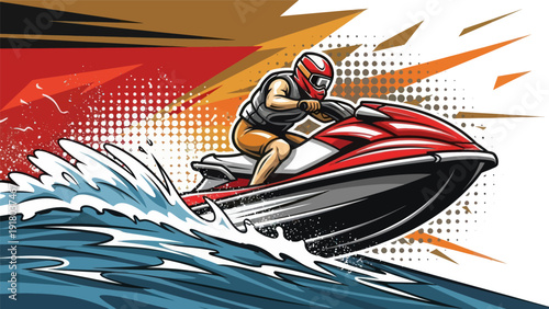 Jet ski rider on water vector illustration for speed and adventure sports