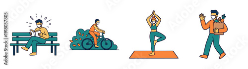 Flat Vector Healthy Lifestyle Character Element Kit for Public Safety and Wellness Promotion