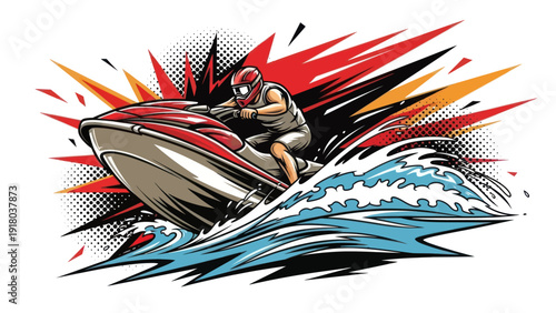 Jet ski rider on water with dynamic illustration vector design isolated
