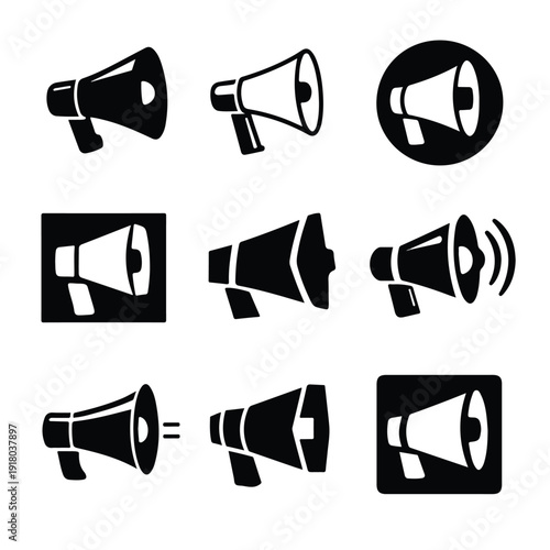 Megaphone Logo Collection 9 Monochrome Vector Designs.eps
