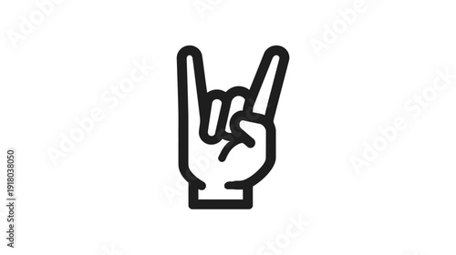 Rock and Roll Hand Gesture Icon: Heavy Metal Sign, Fun Party Symbol, Music Concert Outline Vector Illustration