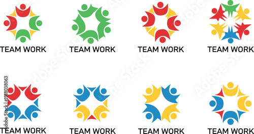 Colorful Teamwork Logo Collection with Abstract People Circle Symbols