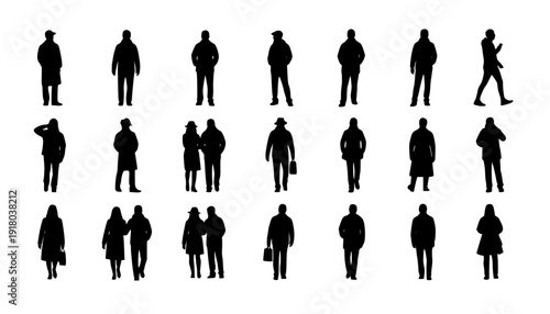 Silhouettes of people for digital model of architecture and urbanism Vector illustration