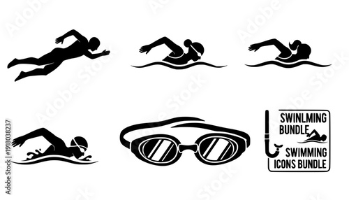 Swimming silhouettes, Swimmer silhouette, Woman swimming silhouette, Swimmer svg, Backstroke swimmer silhouette, Swimming svg, Swimming goggles silhouette, Swimmer icon bundle.