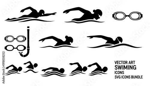 Swimming silhouettes, Swimmer silhouette, Woman swimming silhouette, Swimmer svg, Backstroke swimmer silhouette, Swimming svg, Swimming goggles silhouette, Swimmer icon bundle.