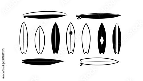 Surfboard icon silhouette, surfboard symbol