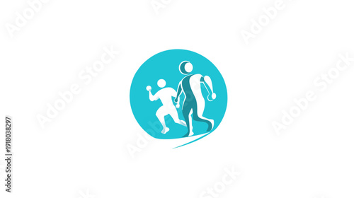 Healthy active lifestyle graphic with adult and child running together, symbolizing family fitness, wellness, and healthy habits