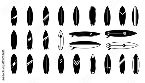 Surfboard icon silhouette, surfboard symbol