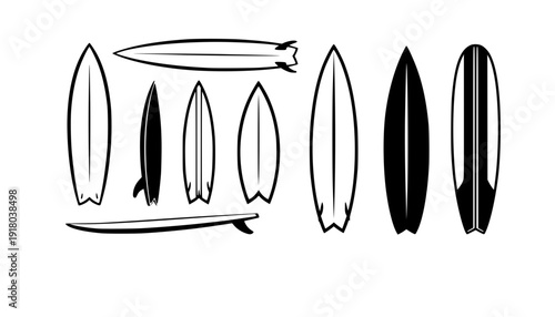 Surfboard icon silhouette, surfboard symbol