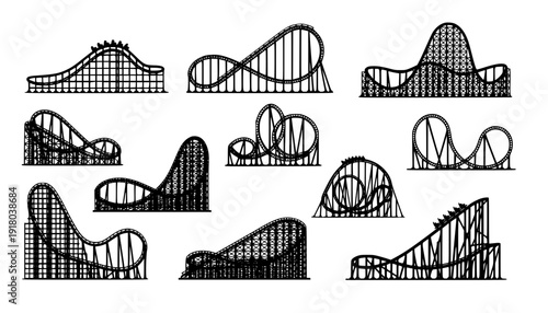 Rollercoaster silhouette vector. Rollercoaster Black flat icon illustration