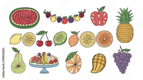 A Colorful Medley of Fruits: A vibrant collection of fresh and delicious fruits, artfully arranged to showcase their natural beauty and inviting flavors. 
