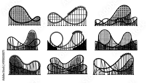 Rollercoaster silhouette vector. Rollercoaster Black flat icon illustration