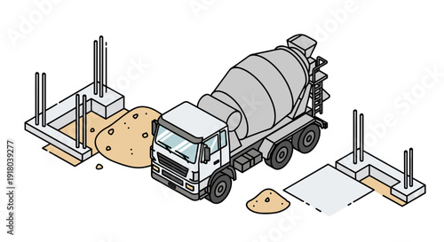 Cement Mixer Truck Construction Site Illustration.