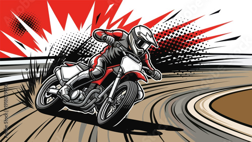 Motocross rider on a race track illustrated in action vector graphic design