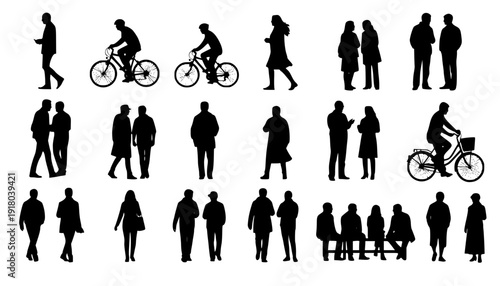 cyclist vector icon. collection of silhouettes of people cycling in different positions. bike, cycle, cyclist, ride, vector, bicycle, man, icon, people, illustration, woman, girl, boy, mountain