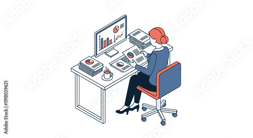 Woman Working on Computer at Desk.