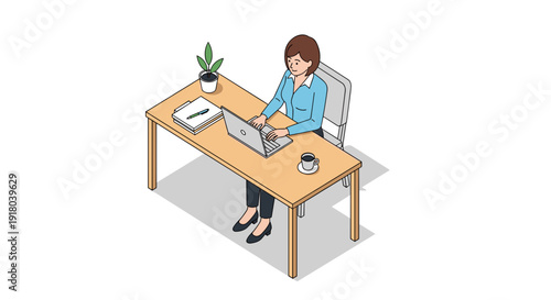 Woman Working on Laptop at Desk 1.