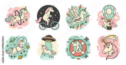 Cute Unicorn Sticker Set with Whimsical Fantasy Themes
