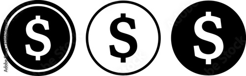 Three dollar sign icons in black and white for financial concepts