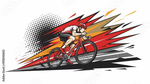 Motocross rider on motorcycle with explosive background graphic isolated