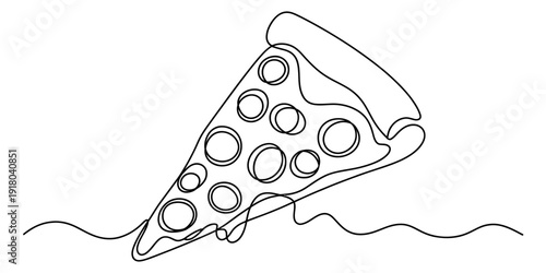 A minimalist single continuous line drawing illustrating a delicious slice of pepperoni pizza Vector, illustration