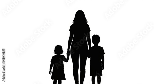 Silhouette of mother and children walking hand in hand family bond