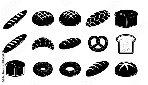 Set of bread icon silhouette design vector art illustration