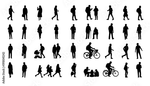 Silhouettes of people for digital model of architecture and urbanism Vector illustration