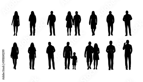 Silhouettes of people for digital model of architecture and urbanism Vector illustration