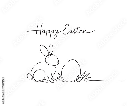 Wallpaper Mural Happy Easter script with small bunny line art vector Torontodigital.ca
