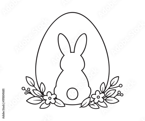 Wallpaper Mural Easter bunny in floral oval frame line art vector illustration Torontodigital.ca